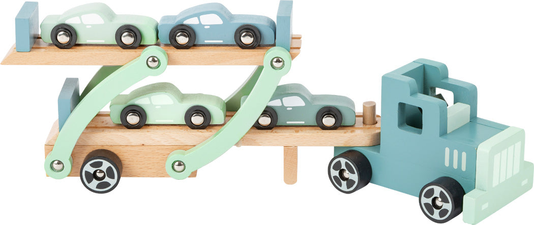 Autotransporter, houten speelgoed, educatief speelgoed, open spel, fijne motoriek, motorische ontwikkeling