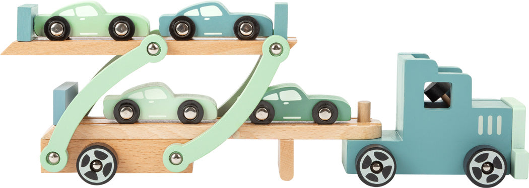 Autotransporter, houten speelgoed, educatief speelgoed, open spel, fijne motoriek, motorische ontwikkeling