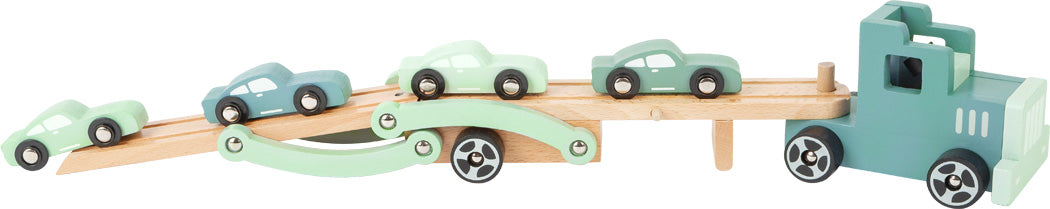 Autotransporter, houten speelgoed, educatief speelgoed, open spel, fijne motoriek, motorische ontwikkeling