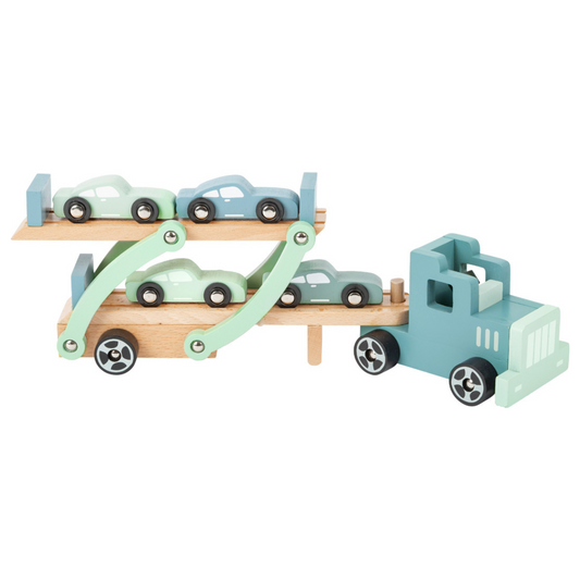 Autotransporter, houten speelgoed, educatief speelgoed, open spel, fijne motoriek, motorische ontwikkeling