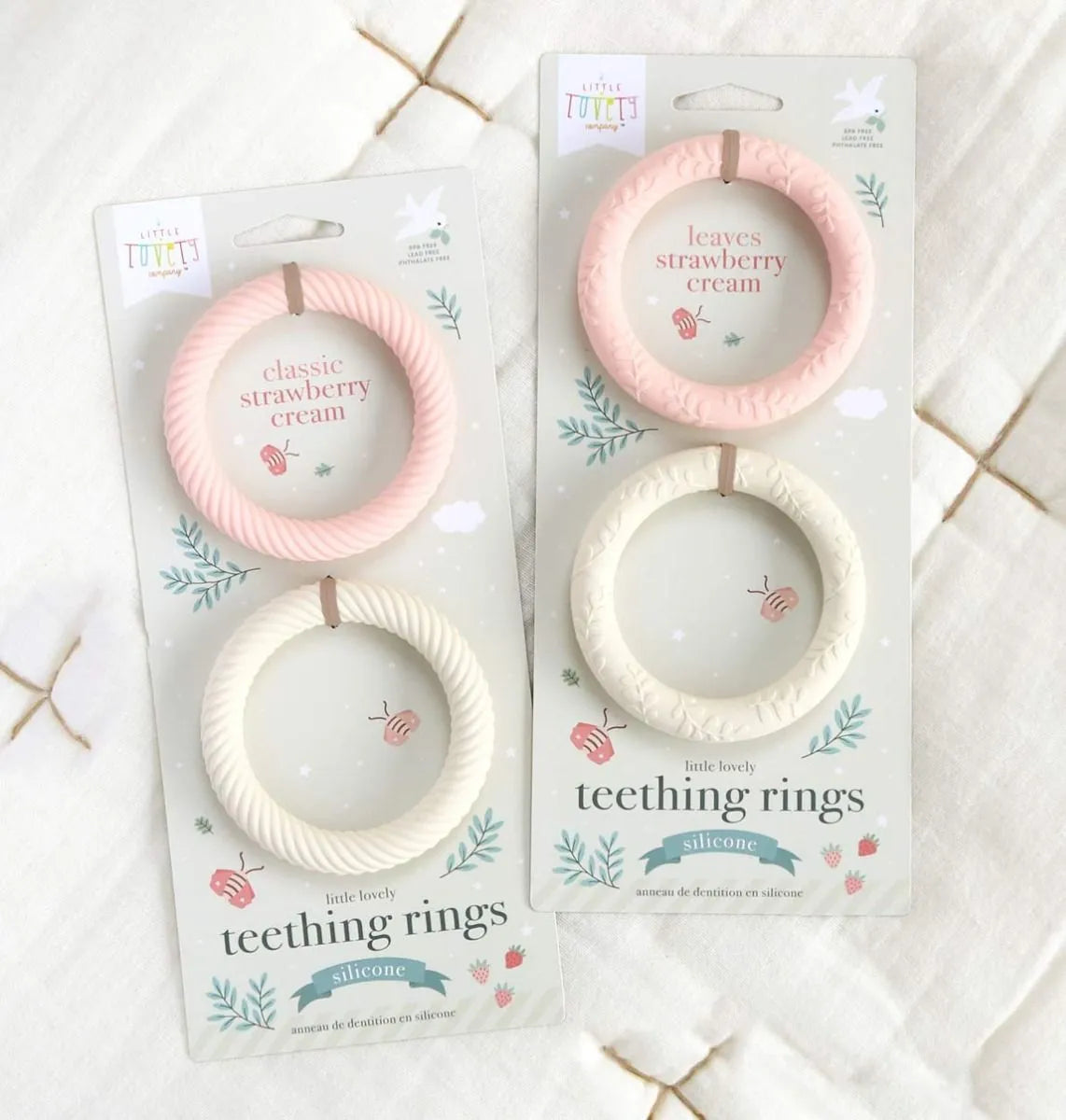 Siliconen bijtringen: Leaves - Strawberry Cream